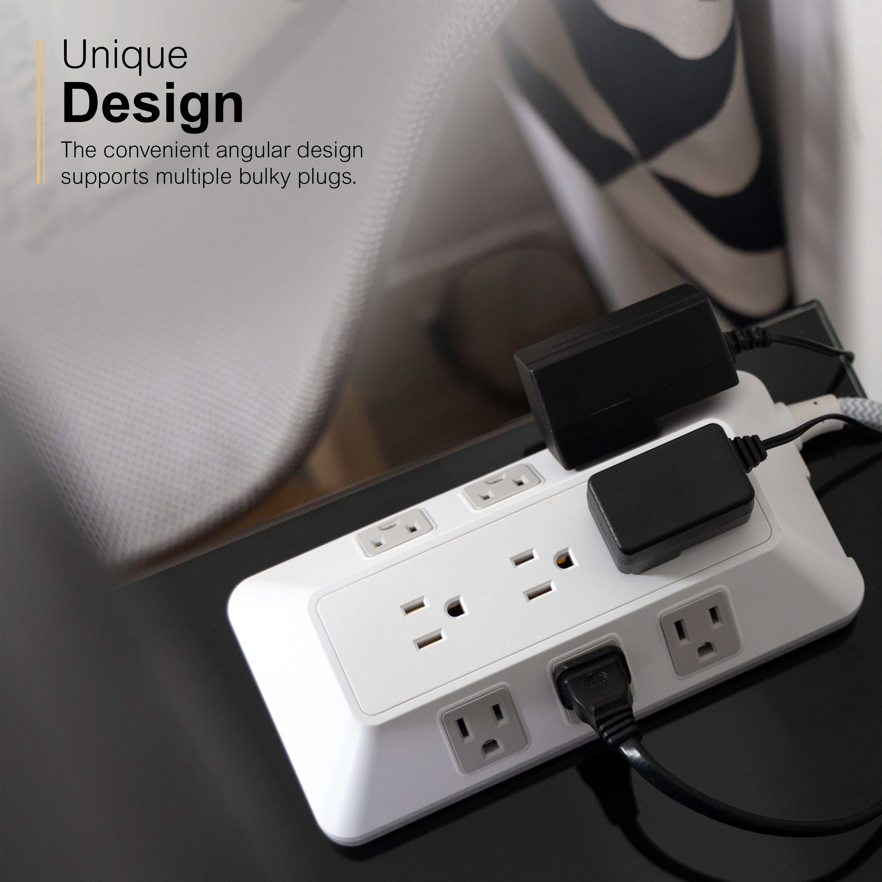 GE-branded 9-Outlet Surge Protector, 2480J, 6ft. Braided Cord, White