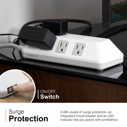 GE-branded 9-Outlet Surge Protector, 2480J, 6ft. Braided Cord, White