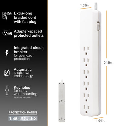 GE-branded 6-Outlet Surge Protector, 1560J, 10ft. White