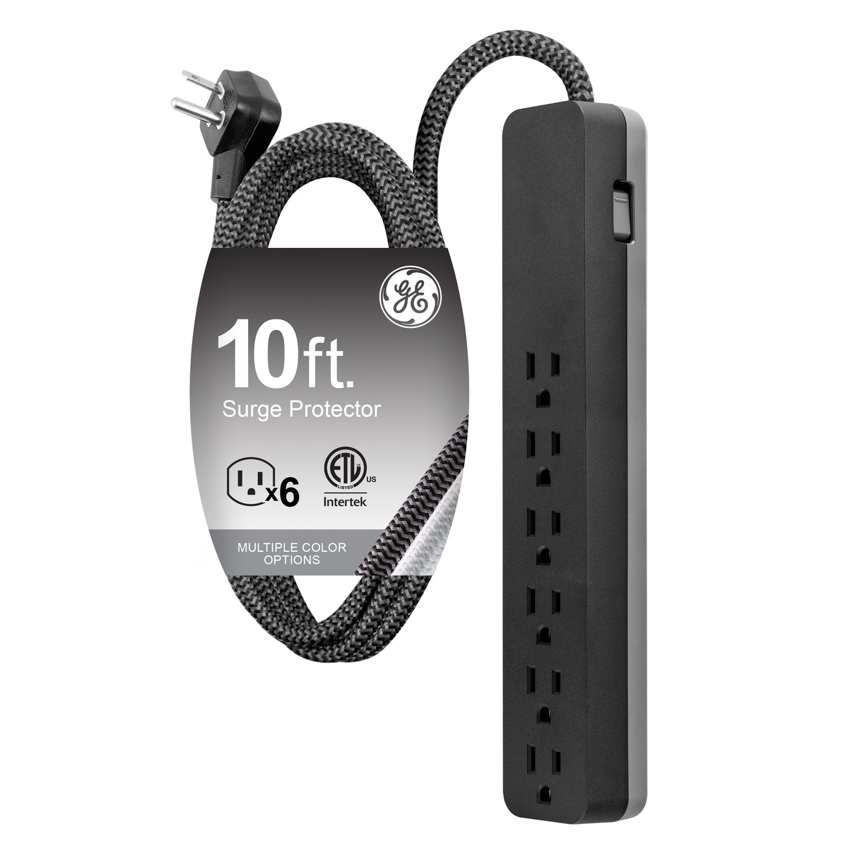 GE-branded 6-Outlet Surge Protector, 1560J, 10ft. Black