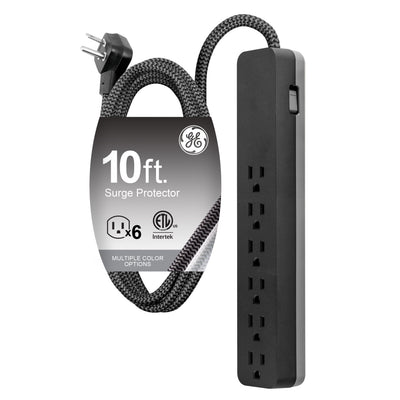 GE-branded 6-Outlet Surge Protector, 1560J, 10ft. Black