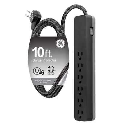 GE-branded 6-Outlet Surge Protector, 1560J, 10ft. Black