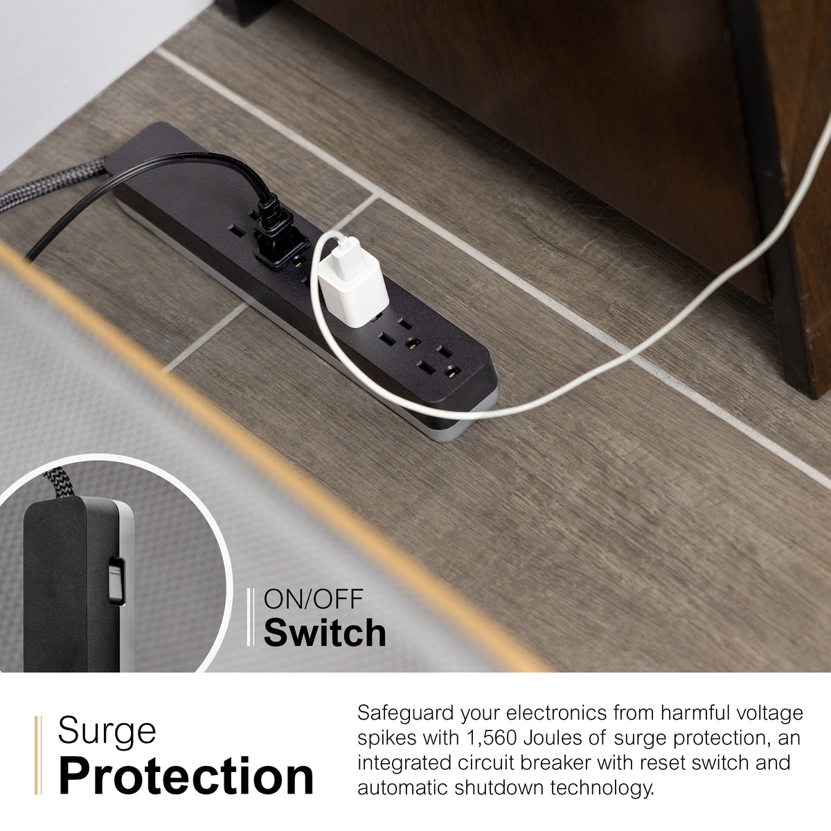 GE-branded 6-Outlet Surge Protector, 1560J, 10ft. Black