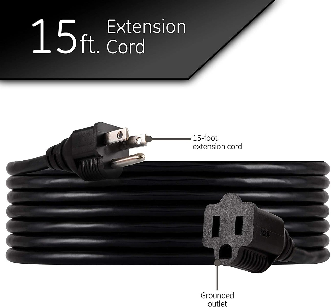GE UltraPro 15ft. Heavy Duty Outdoor Extension Cord, Black