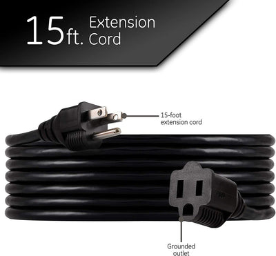 GE UltraPro 15ft. Heavy Duty Outdoor Extension Cord, Black
