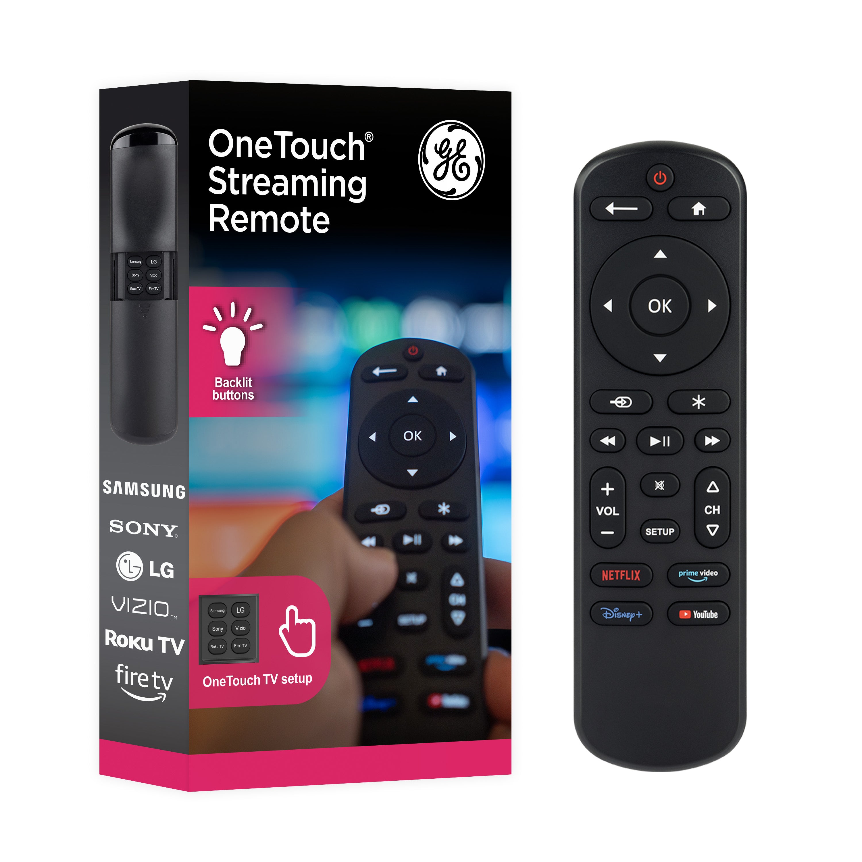 GE One Touch Replacement Remote Control, Backlit, Black