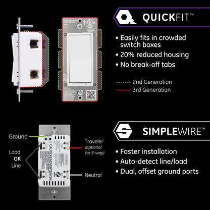 Enbrighten Zigbee In-Wall Smart Switch with QuickFit™ and SimpleWire™ and Energy Monitoring, White/Almond