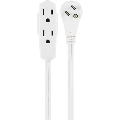 GE 3-Outlet 8ft. Indoor Extension Cord with Right-Angle Plug, White