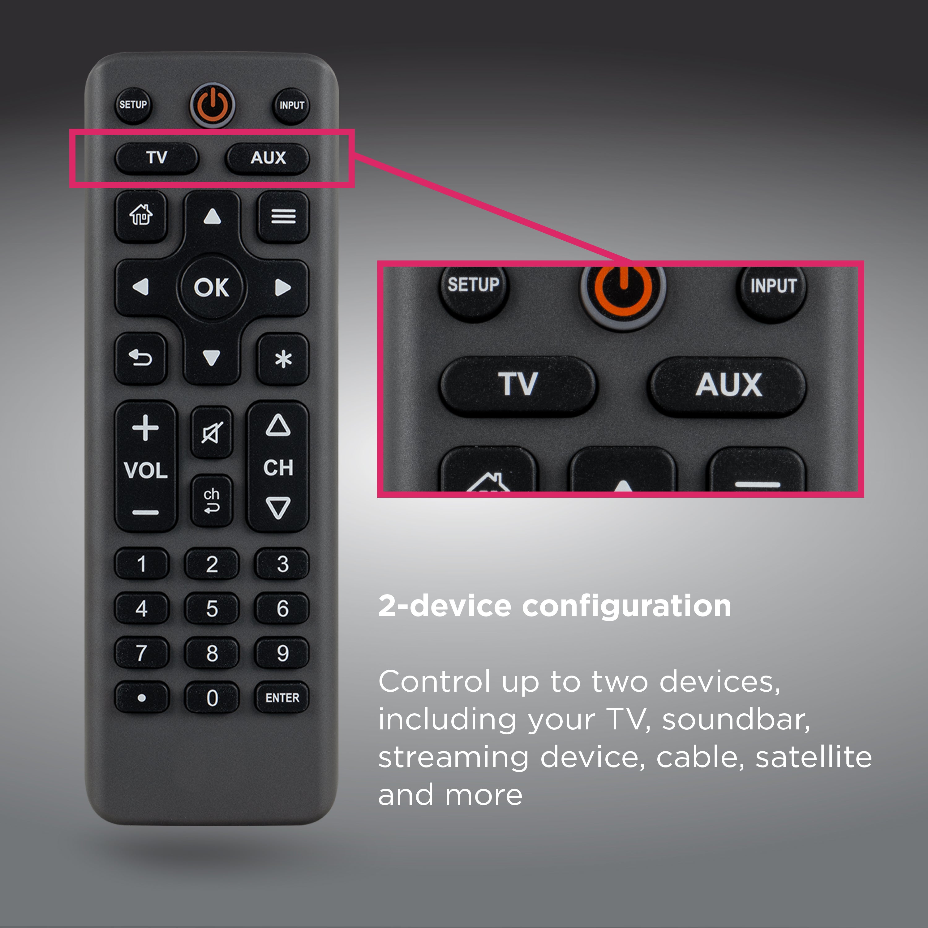 GE 2-Device Universal Remote Control, Charcoal