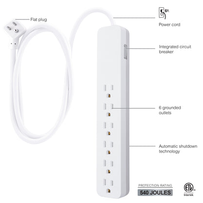 GE UltraPro 6-Outlet 6ft. Surge Protector, White