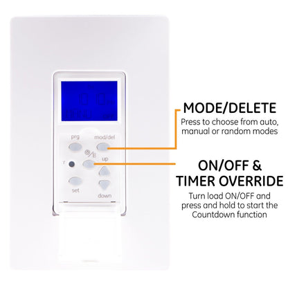 GE SunSmart Indoor In-Wall 7-Day Digital Timer, White