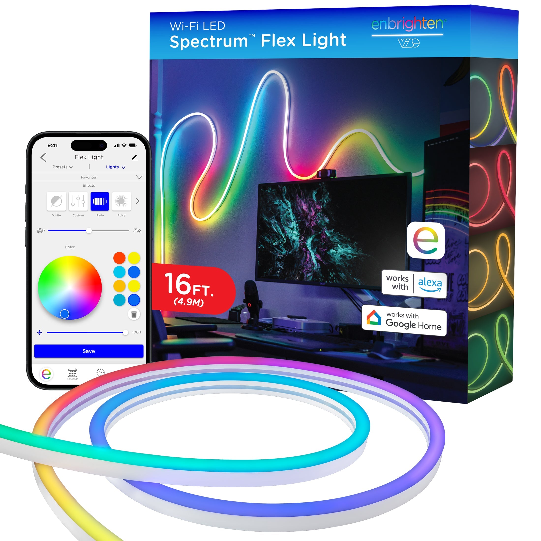 Enbrighten VIBE WiFi Spectrum Indoor Color-Changing LED Flex Light, 16ft.