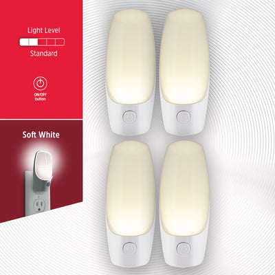 Energizer Manual Button Night Light, 4 Pack, White