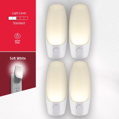 Energizer Manual Button Night Light, 4 Pack, White