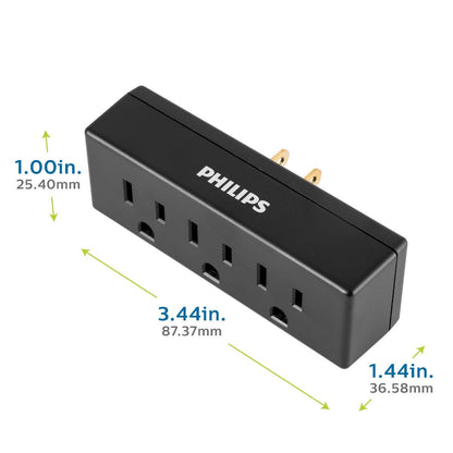 Philips 3-Outlet Wall Tap, 4 Pack, Black