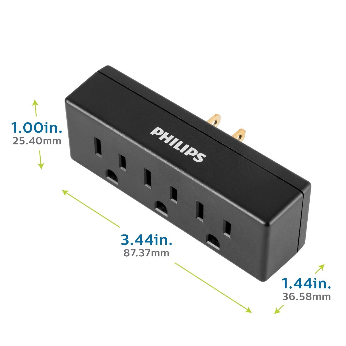 Philips 3-Outlet Wall Tap, 4 Pack, Black