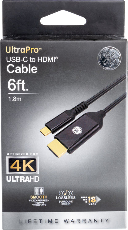 GE-branded USB-C to HDMI 2.0 Cable, 6ft