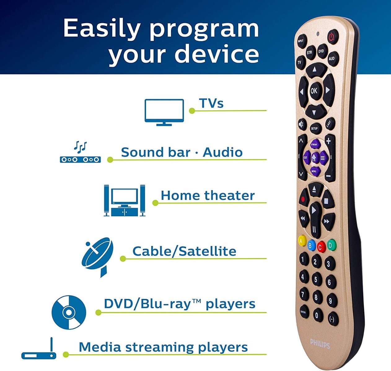 Philips 4-Device Universal Remote, Brushed Gold