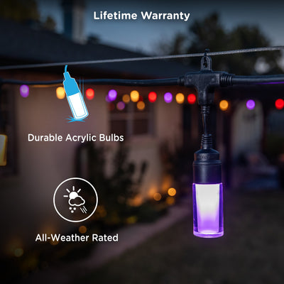 Enbrighten WiFi VIBE Modern Color-Changing LED Cafe Lights, 12 Bulbs, 24ft. Black Cord