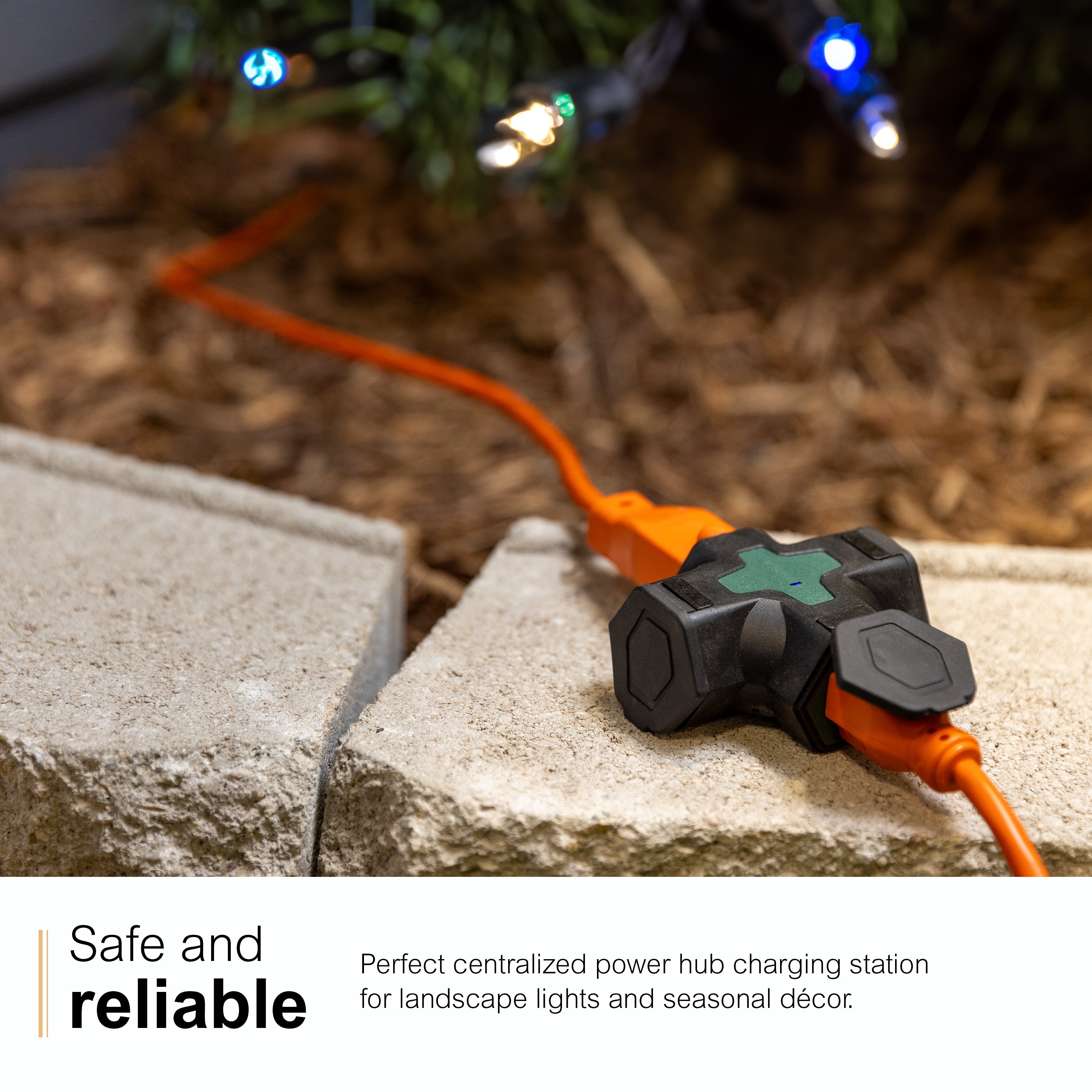 GE-branded Heavy-Duty 3-Outlet Tap w/indicator light, Green