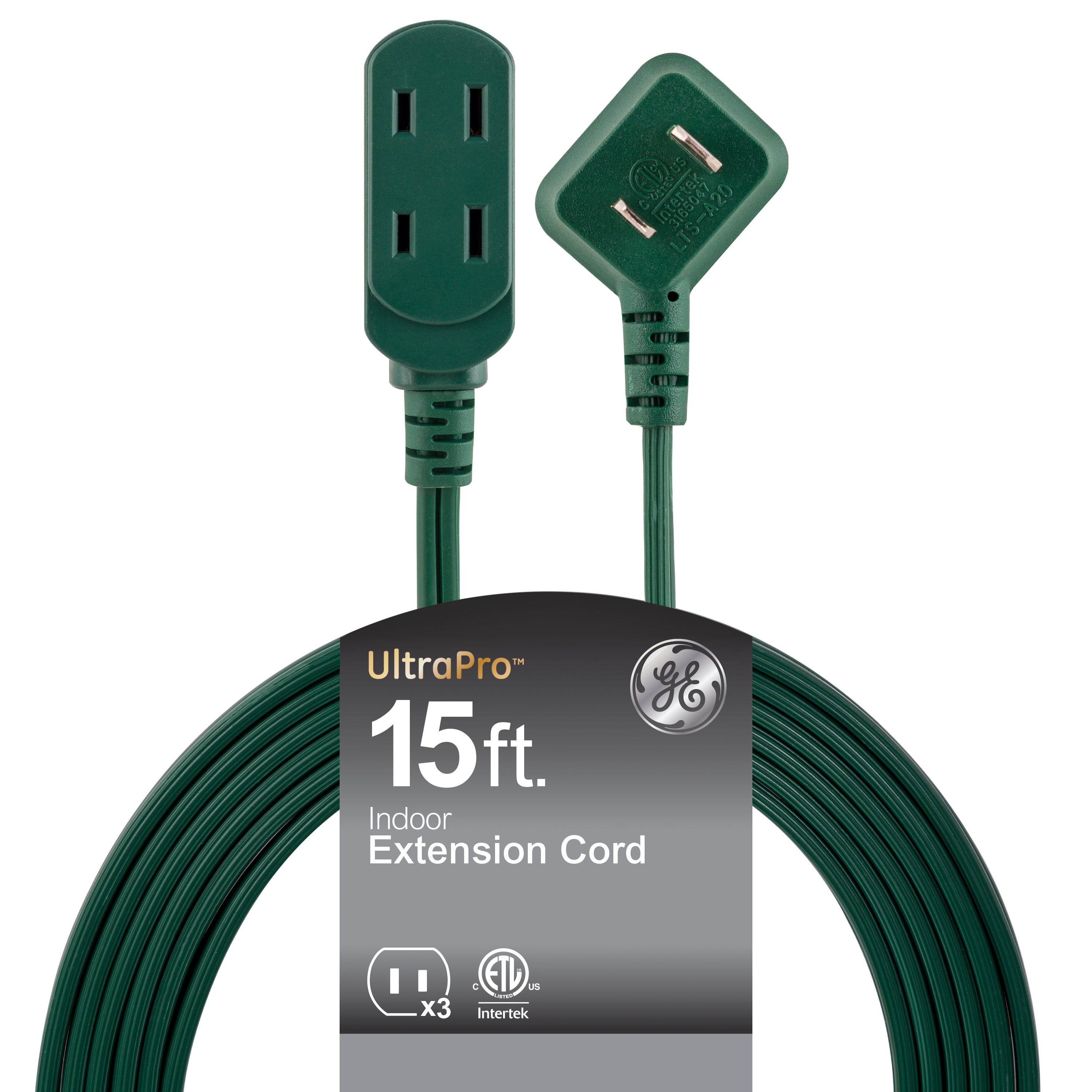 GE-branded UltraPro 3-Outlet Polarized Extension Cord, 15ft., Indoor, Green