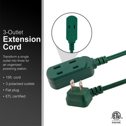GE-branded UltraPro 3-Outlet Polarized Extension Cord, 15ft., Indoor, Green