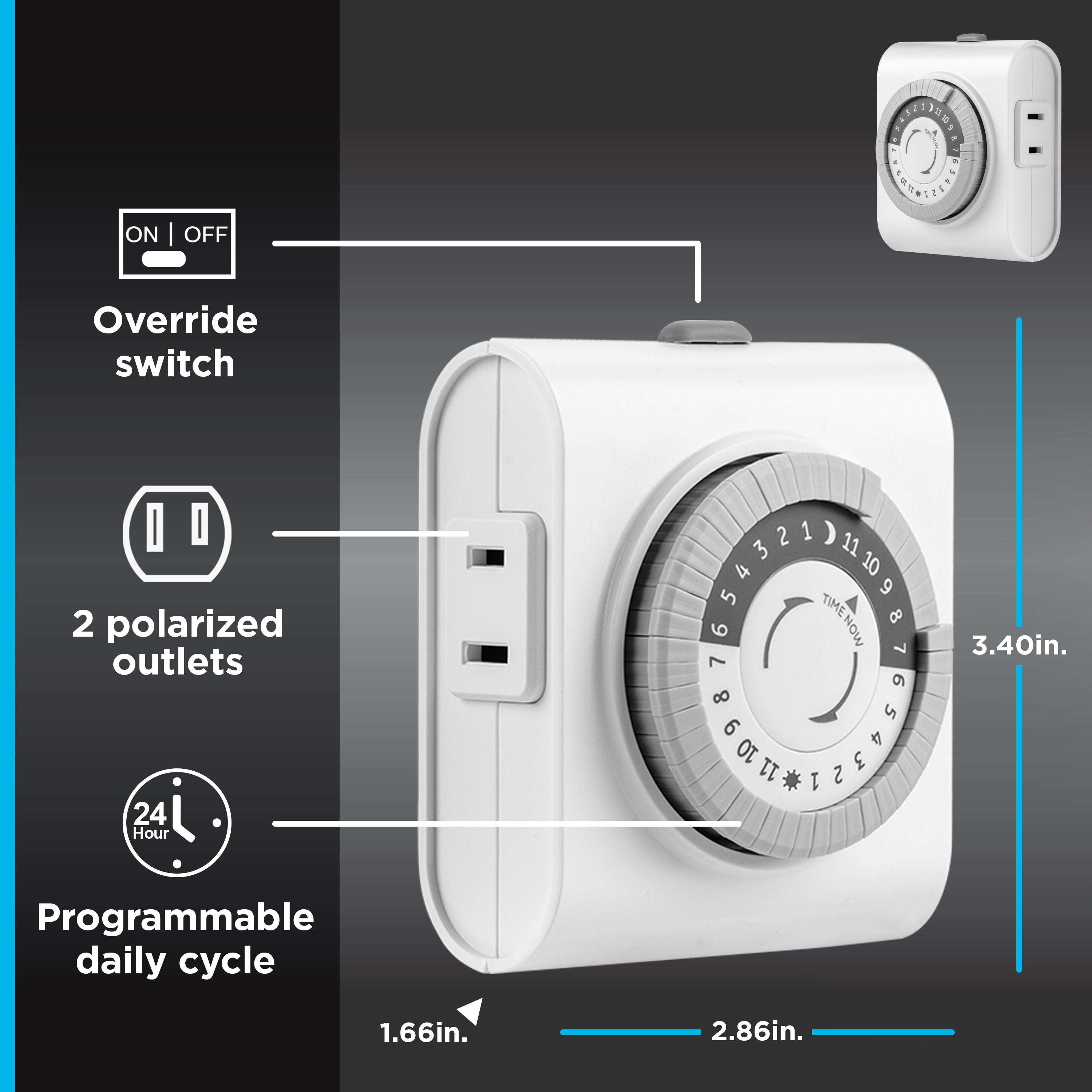 GE UltraPro 2-Outlet Plug-in Mechanical Timer