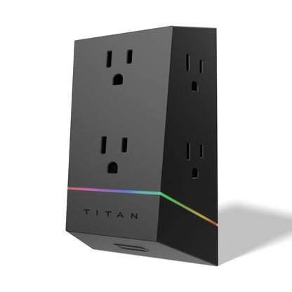 Titan 6-Outlet Multicolor LED Wall Tap with Surge Protection, Black