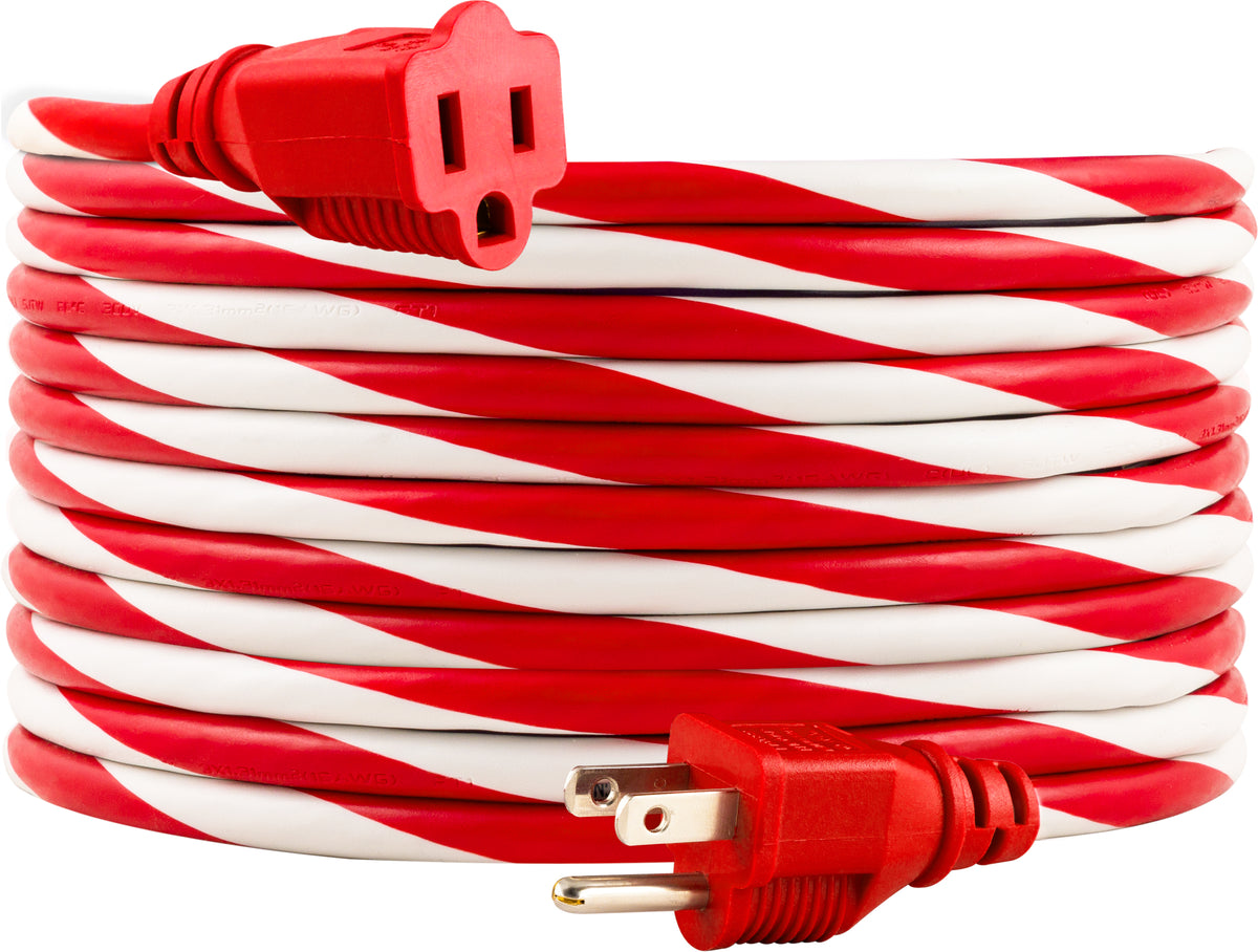 GE-branded 1-Outlet Grounded Extension Cord, 30ft., Outdoor, Candy Cane
