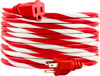GE-branded 1-Outlet Grounded Extension Cord, 30ft., Outdoor, Candy Cane