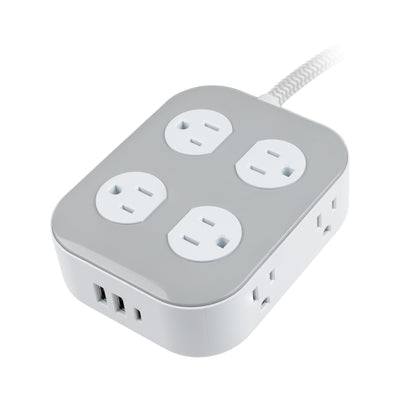 GE-branded Adapt UltraPro 8-Outlet Surge Protector, 2 USB-A, 1 USB-C, 1500 Joules, 6ft., White/Gray