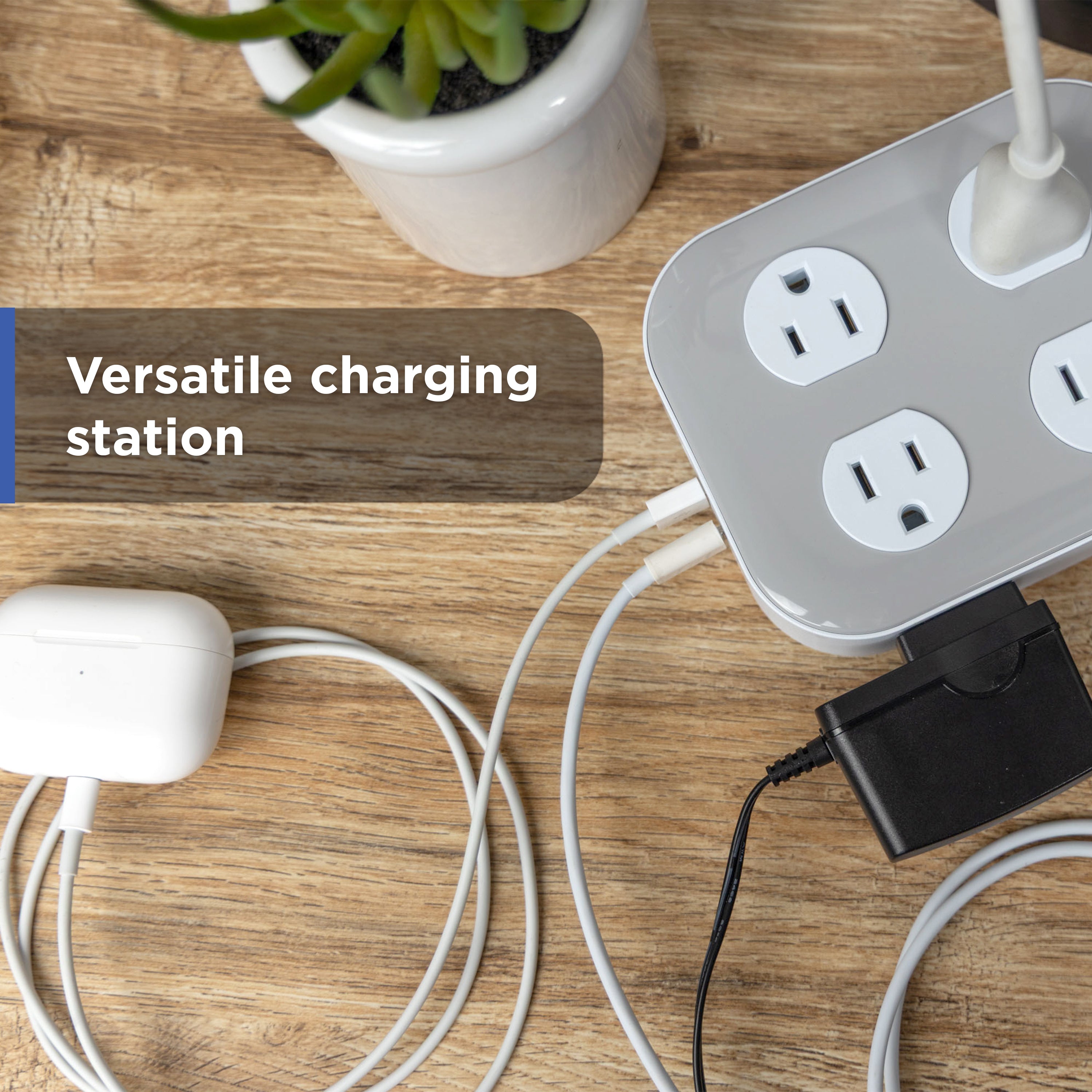 GE-branded Adapt UltraPro 8-Outlet Surge Protector, 2 USB-A, 1 USB-C, 1500 Joules, 6ft., White/Gray