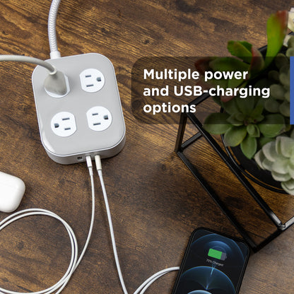 GE-branded Adapt UltraPro 8-Outlet Surge Protector, 2 USB-A, 1 USB-C, 1500 Joules, 6ft., White/Gray