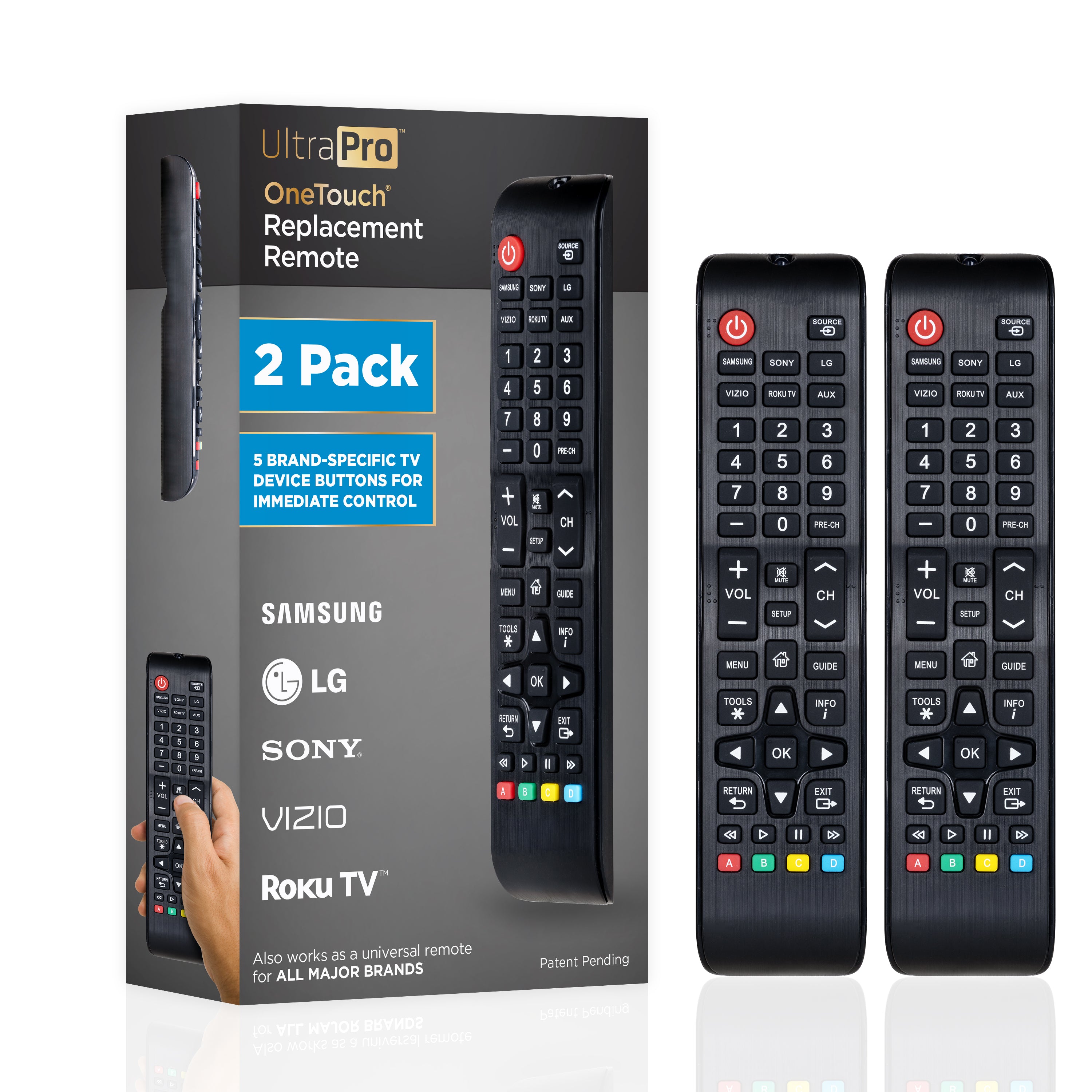 UltraPro Replacement Remote Control, One Touch Classic, 2 Pack, Black
