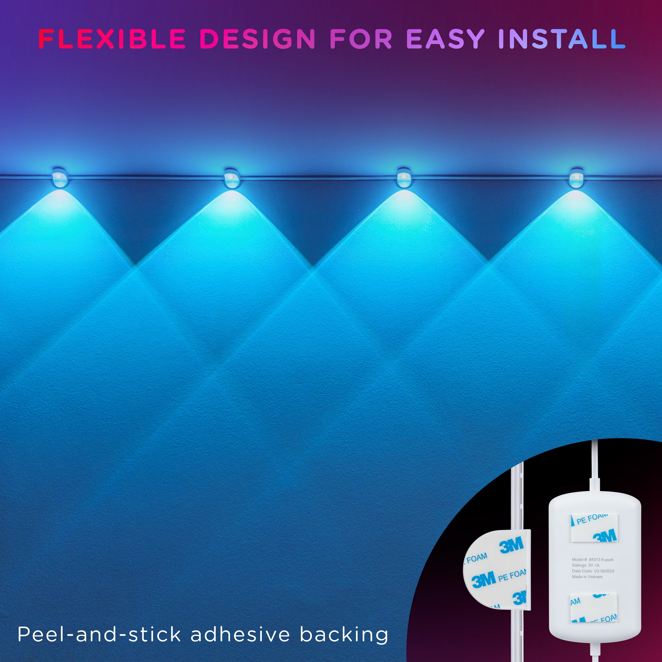 Enbrighten Indoor Accent Spectrum String Wall Lights, 8ft., 6LEDs, White