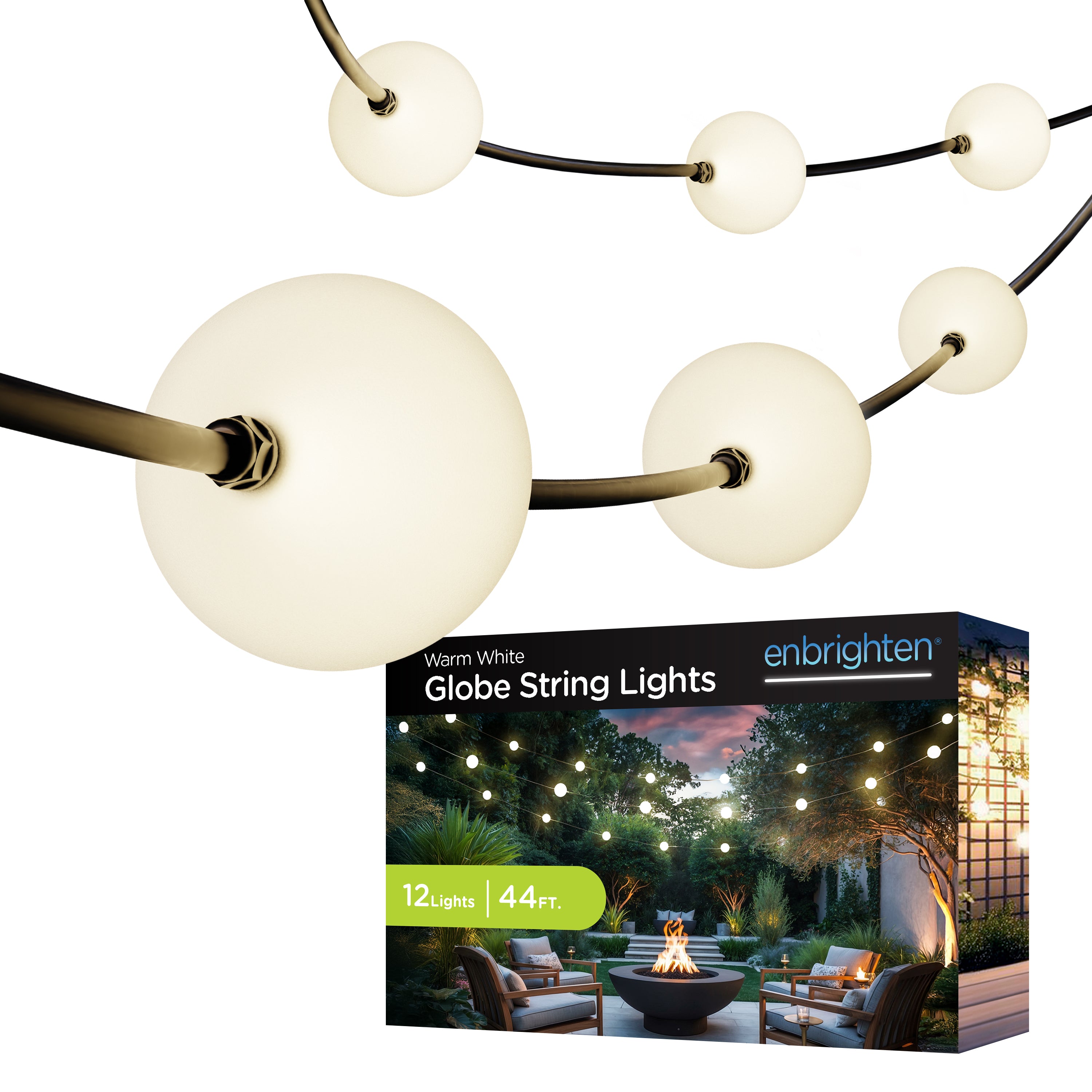 Enbrighten Globe String Lights 12 Bulbs, 44ft.