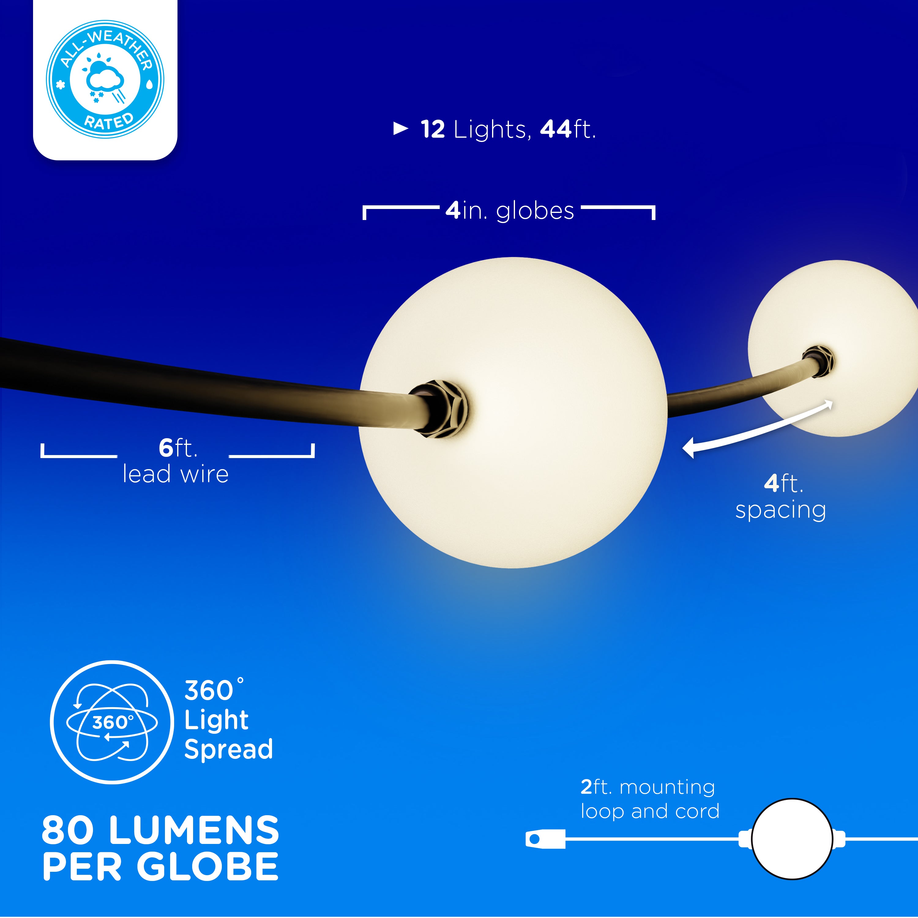 Enbrighten Globe String Lights 12 Bulbs, 44ft.