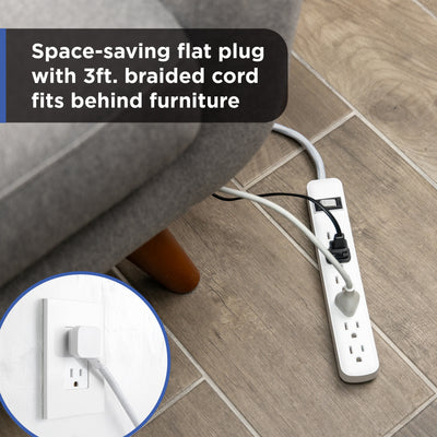 GE 6-Outlet Surge Protector, 450J, 3ft. Braided Cord, White, 2pk