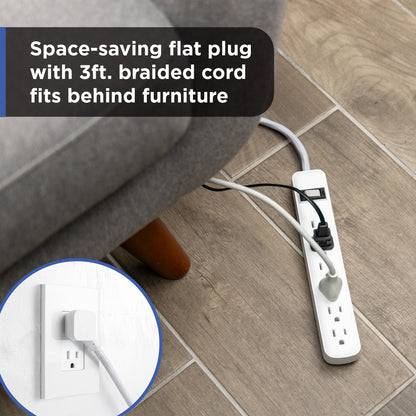 GE 6-Outlet Surge Protector, 450J, 3ft. Braided Cord, White, 2pk