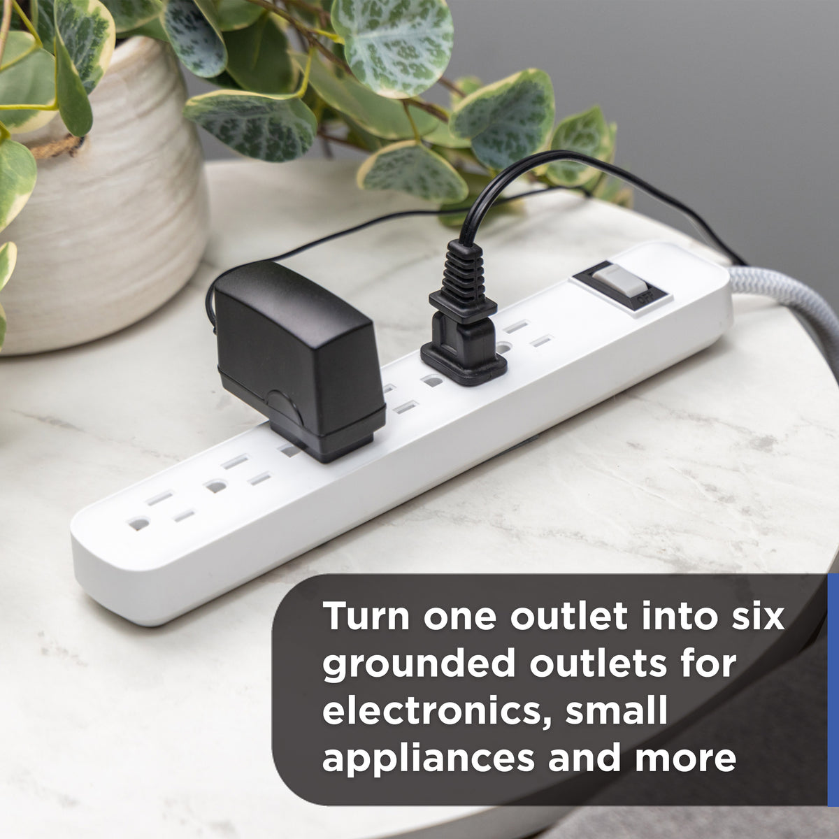 GE 6-Outlet Surge Protector, 450J, 3ft. Braided Cord, White, 2pk
