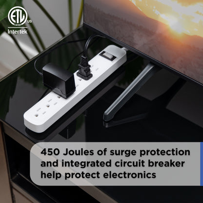 GE 6-Outlet Surge Protector, 450J, 3ft. Braided Cord, White, 2pk