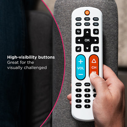 GE One Touch Streaming Replacement Remote Control, Backlit With Big Button, White