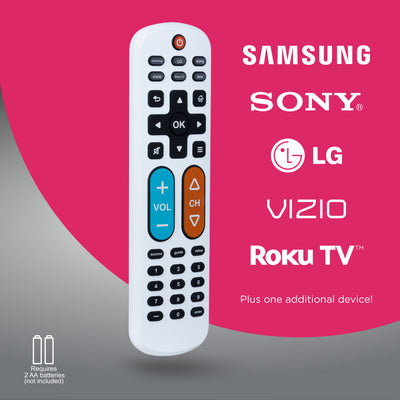 GE OneTouch Streaming Replacement Remote Control, Backlit With Big Button, White