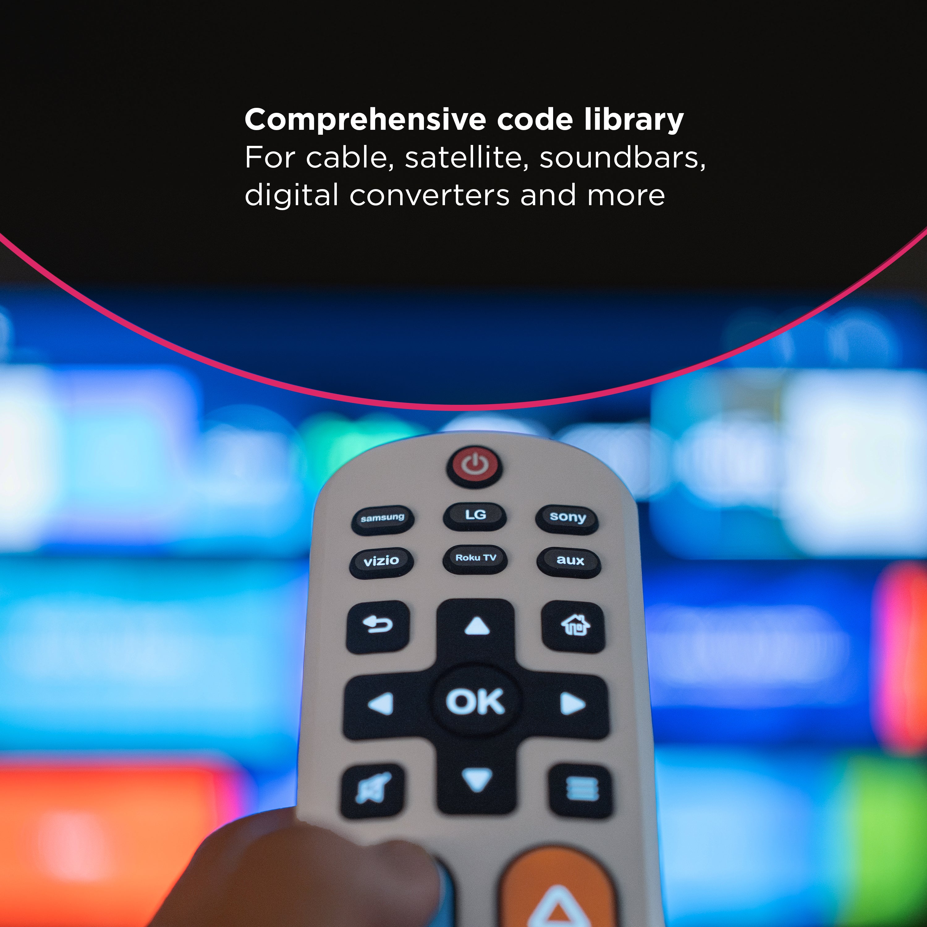 GE One Touch Streaming Replacement Remote Control, Backlit With Big Button, White