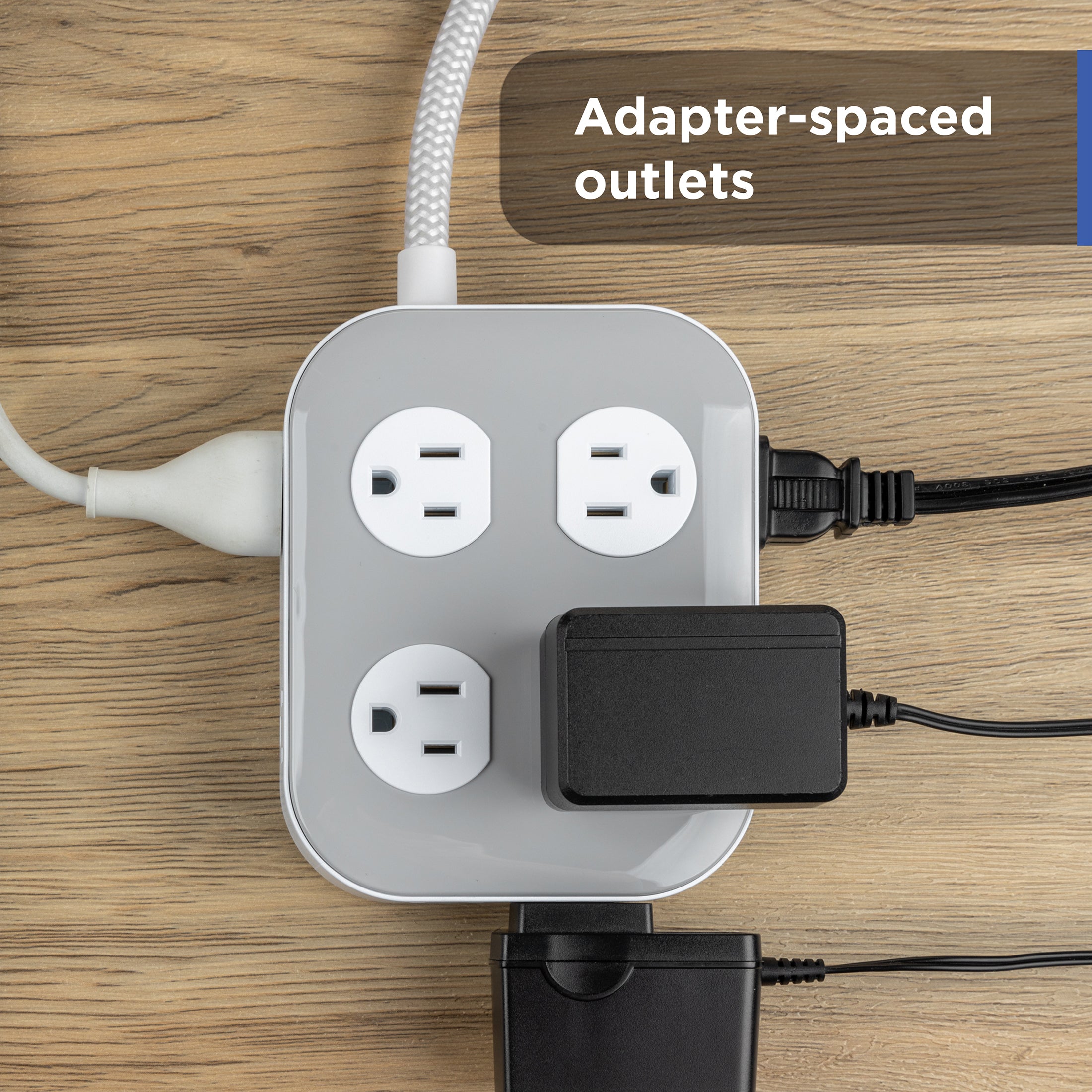 GE UltraPro 10-Outlet Surge Protector, 2100 Joules, 4ft Braided Extension Cord, Flat Plug, Gray/White