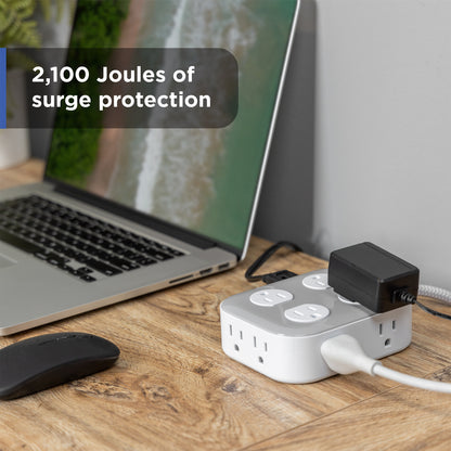 GE UltraPro 10-Outlet Surge Protector, 2100 Joules, 4ft Braided Extension Cord, Flat Plug, Gray/White