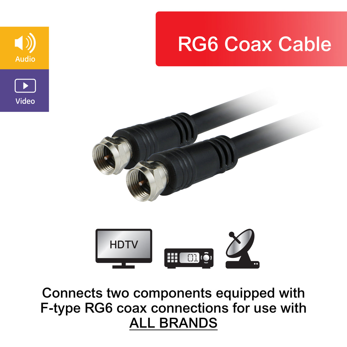 GE-branded RG6 Coax Cable, 3ft., Black