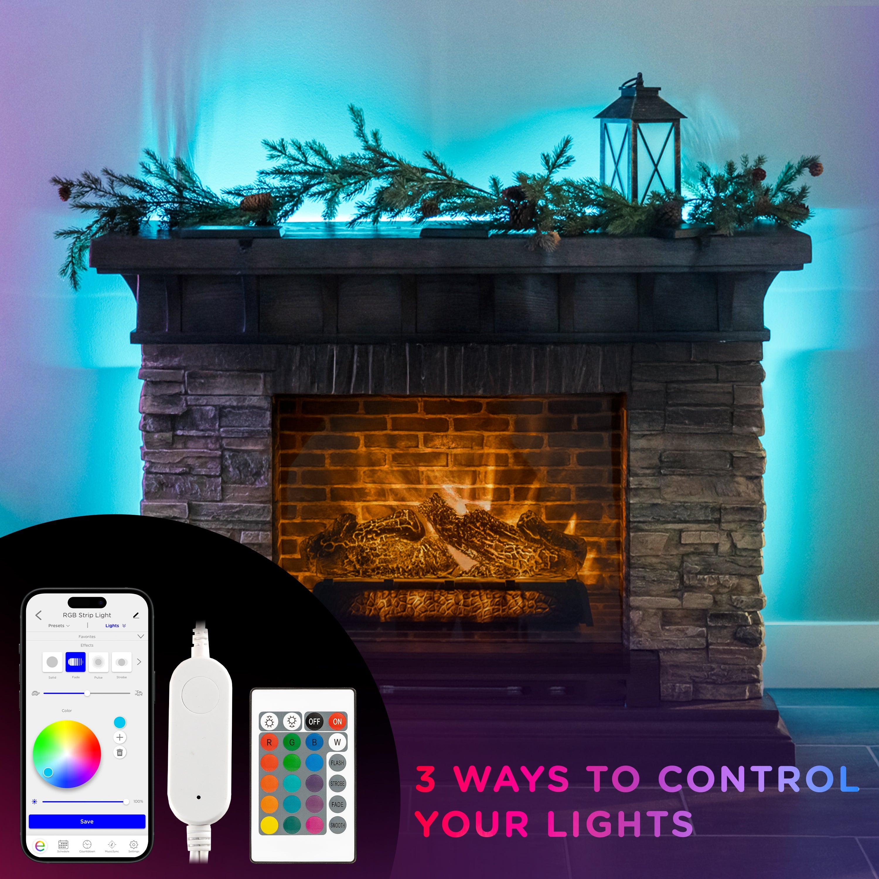 Enbrighten WiFi VIBE Spectrum Indoor Color-Changing LED Strip Lights, 50ft.