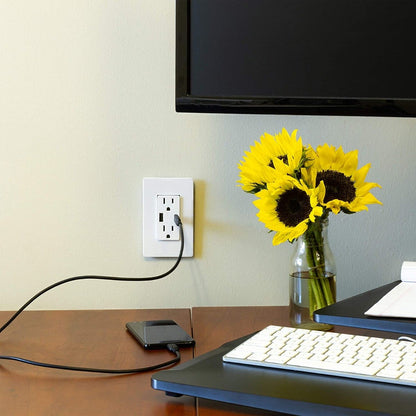 GE UltraPro 2-Outlet 1-USB-C 1-USB Tamper Resistant Receptacle with Changeable Faceplates, White/Almond