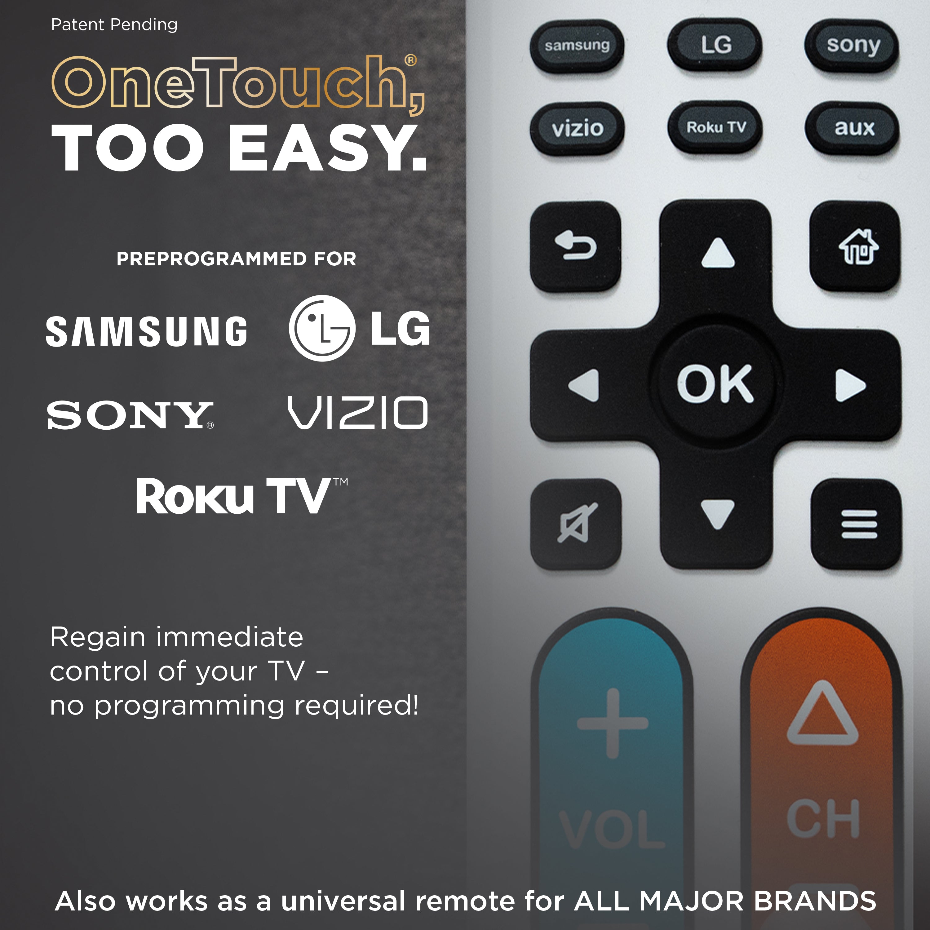 UltraPro 2-Device OneTouch Replacement Universal Remote, Backlit With Big Button